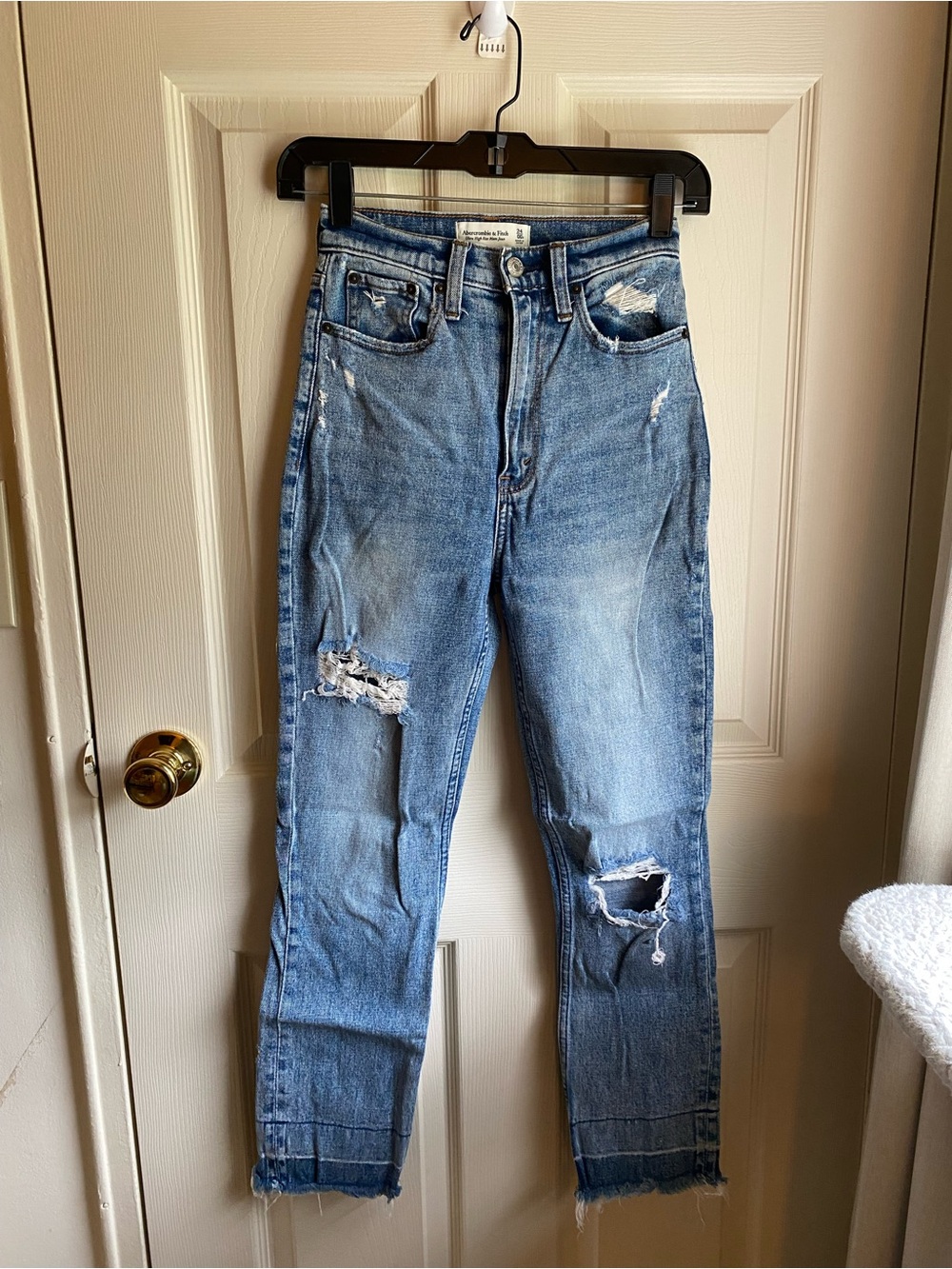 Abercrombie & Fitch Light Blue Distressed Ultra High Rise Mom Jeans
